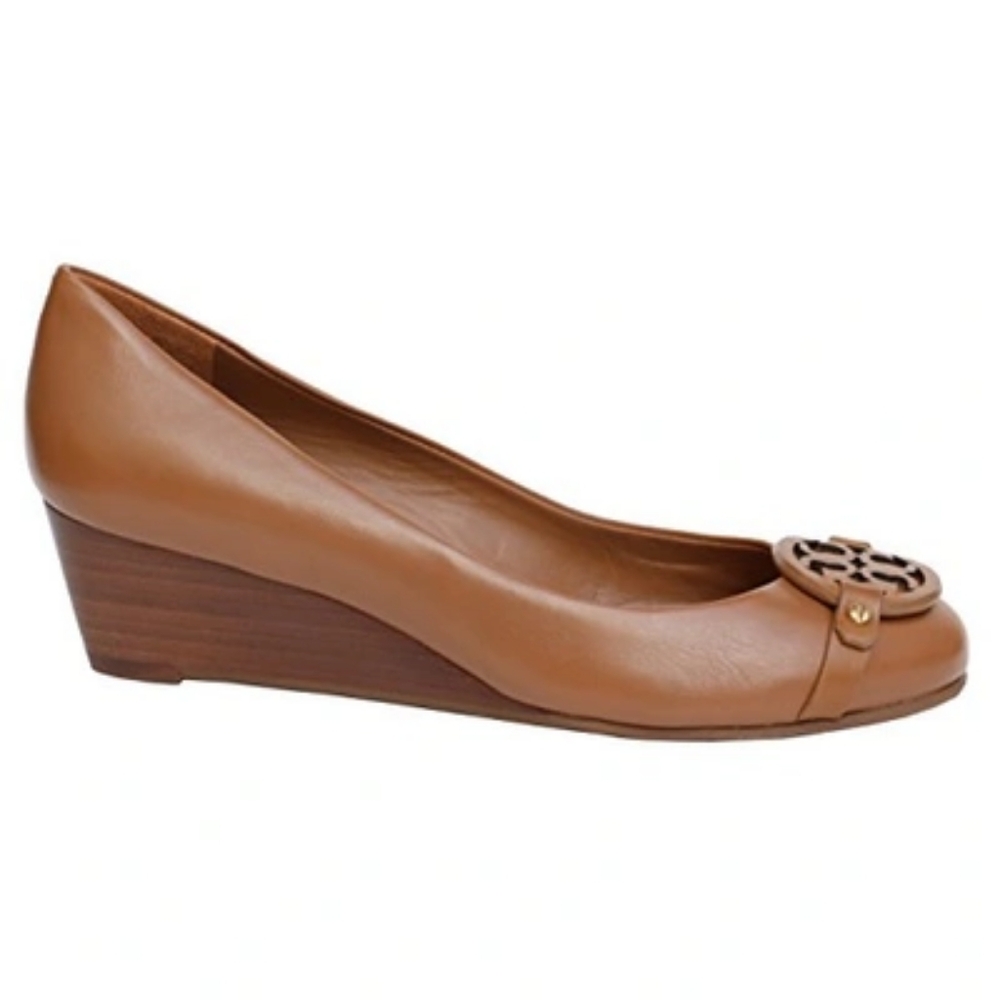 Tory Burch Mini Miller Wedge Shoe Nappa Leather Royal Tan New Cuoio